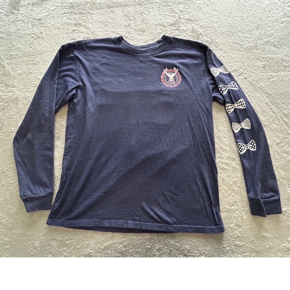 Jadelynn Brooke Navy Blue Keeping It Classy Patriotic Bow Long Sleeve Tee Large